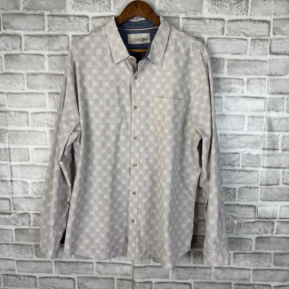Carbon 2 Cobalt Mens XL Button Up Shirt Long Sleeve Cotton Grid Check Textured